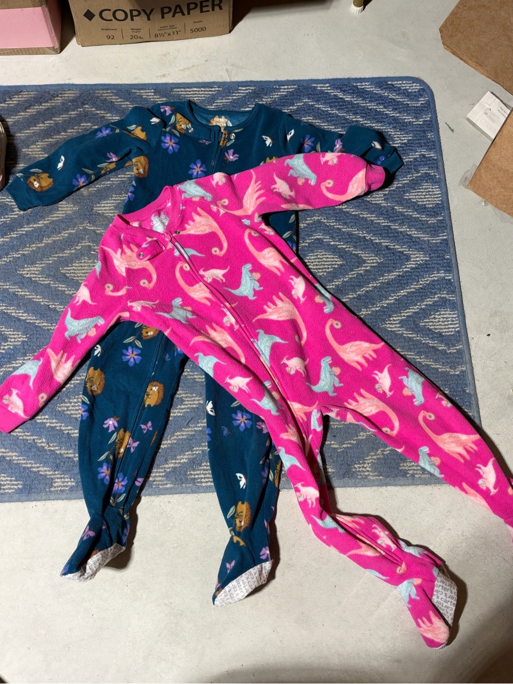 Carter's Pink Dinosaur Footed One-Piece and Teal Animal Print Set